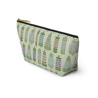 Stamped Leaves Accessory Pouch w T-bottom in Green